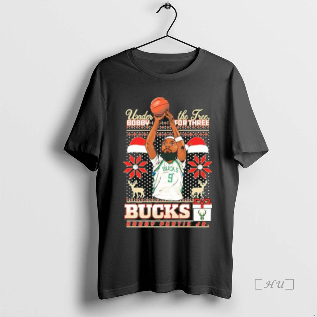 Officials Bobby Portis Jr Milwaukee Bucks Under The Tree Bobby For Three Christmas Premium T-Shirts, Hoodie, Sweatshirt