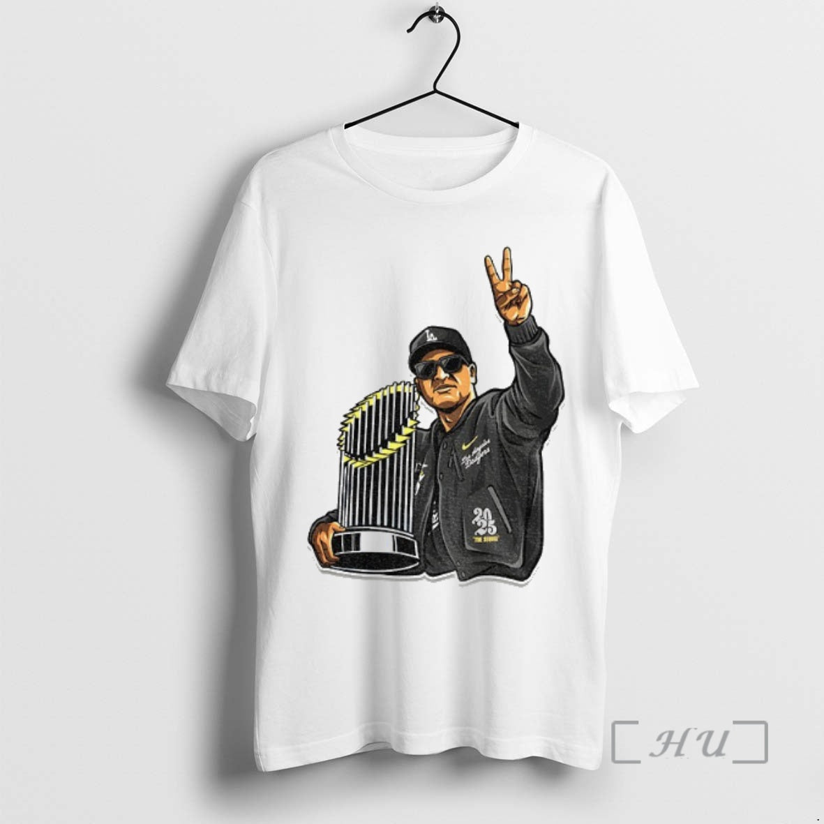 Officials Dave Roberts Holding World Series Trophy Fingers Up T-Shirts, Hoodie, Sweatshirt | InkNestWear.com