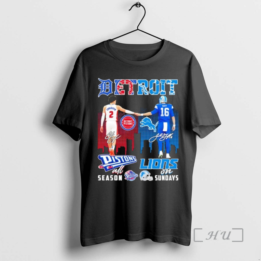 Officials Detroit Sports Cunningham Pistons All Season X Goff Lions On Sundays Skyline Premium T-Shirts, Hoodie, Sweatshirt
