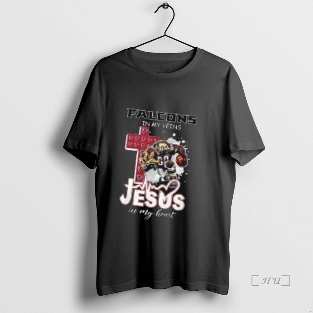 Officials Falcons In My Veins Jesus In My Heart Mascot T-Shirts, Hoodie, Sweatshirt | InkNestWear.com