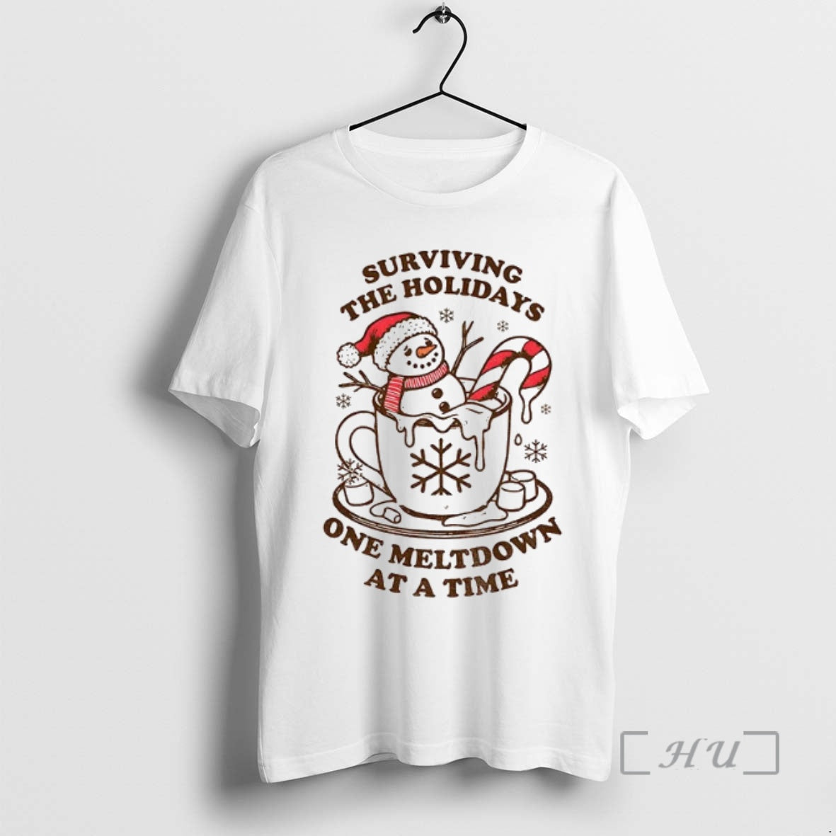 Officials Funny Christmas Melting Snowman Surviving The Holidays One Meltdown At A Time Premium T-Shirts, Hoodie, Sweatshirt