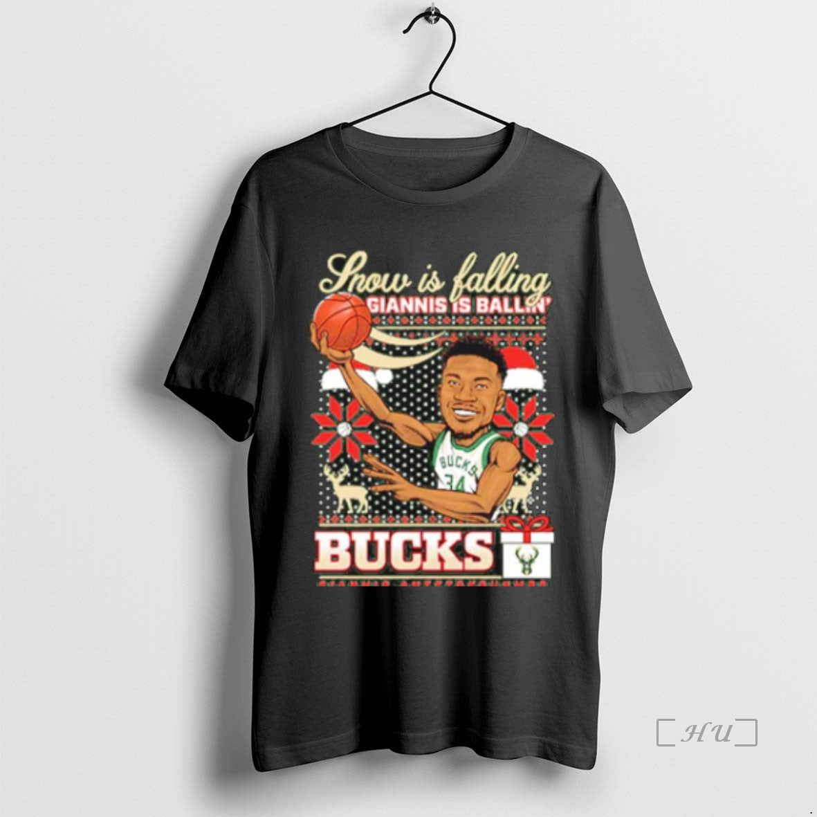 Officials Giannis Antetokounmpo Milwaukee Bucks Snow Is Falling Giannis Is Ballin Christmas Premium T Shirts Hoodie,...
