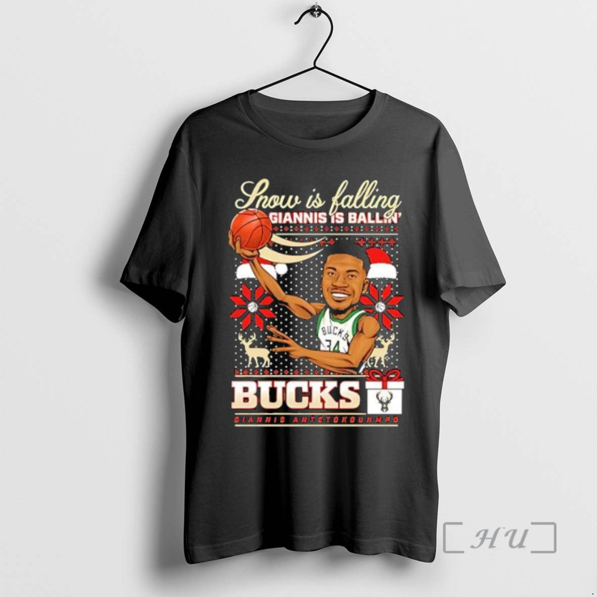 Officials Giannis Antetokounmpo Snow Is Falling Giannis Is Ballin Bucks Ugly Christmas Premium T Shirts Hoodie, Sweatshirt