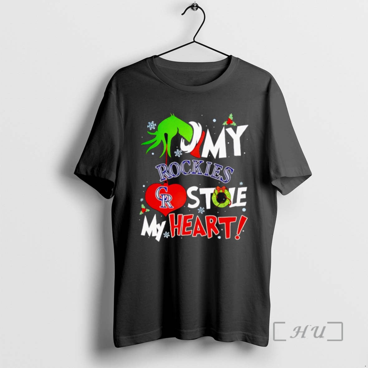 Officials Grinch Hand My Colorado Rockies Stole My Heart Christmas T Shirt Sweater