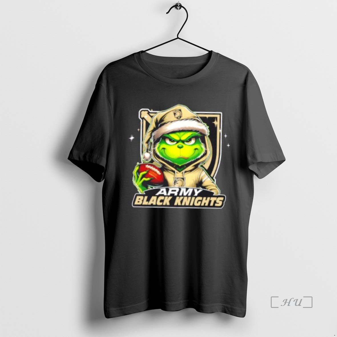 Officials Grinch Is Holding A Ball And Smiling At Army Black Knights Fans Christmas Premium T-Shirts, Hoodie, Sweatshirt