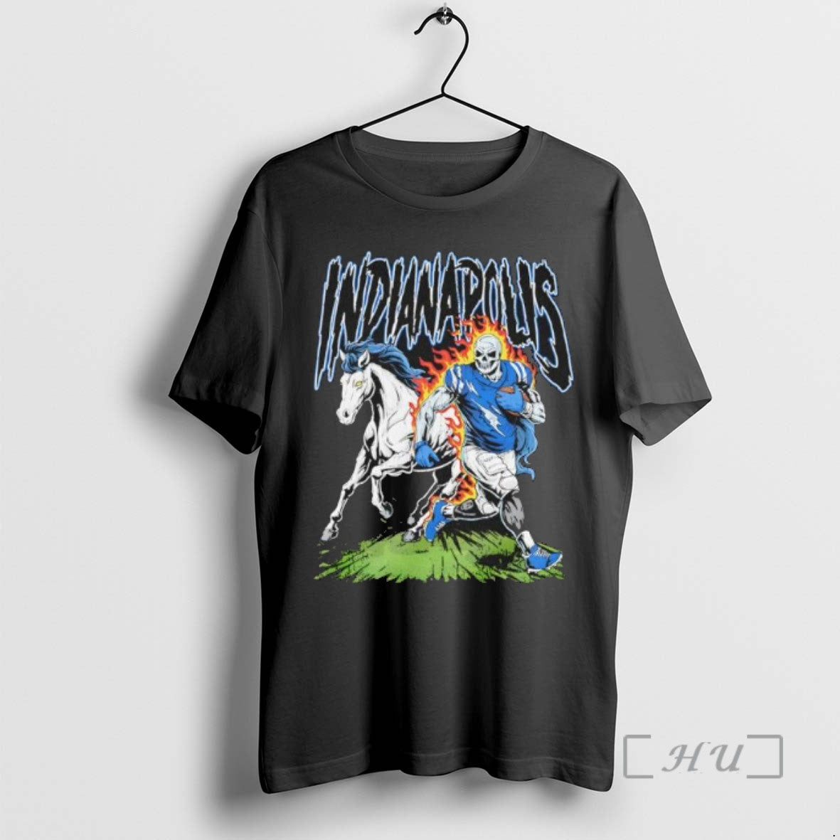Officials Indianapolis Colts Football Skeleton Player With Horse Graphic T Shirt Sweater
