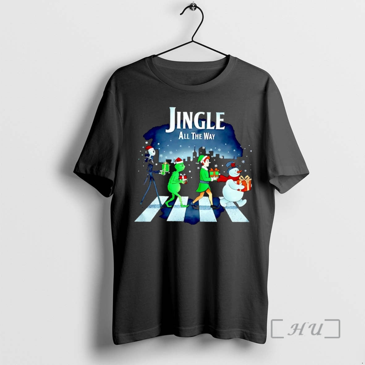 Officials Jack Skellington Grinch Elf And Snowman Abbey Road Jingle All The Way Christmas Christmas T-Shirts, Hoodie,...