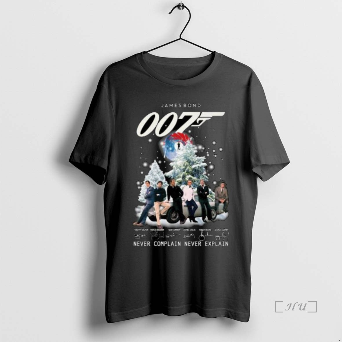 Officials James Bond 007 Never Complain Never Explain Signatures Merry Christmas Circle Black Premium T-Shirts, Hoodie,...