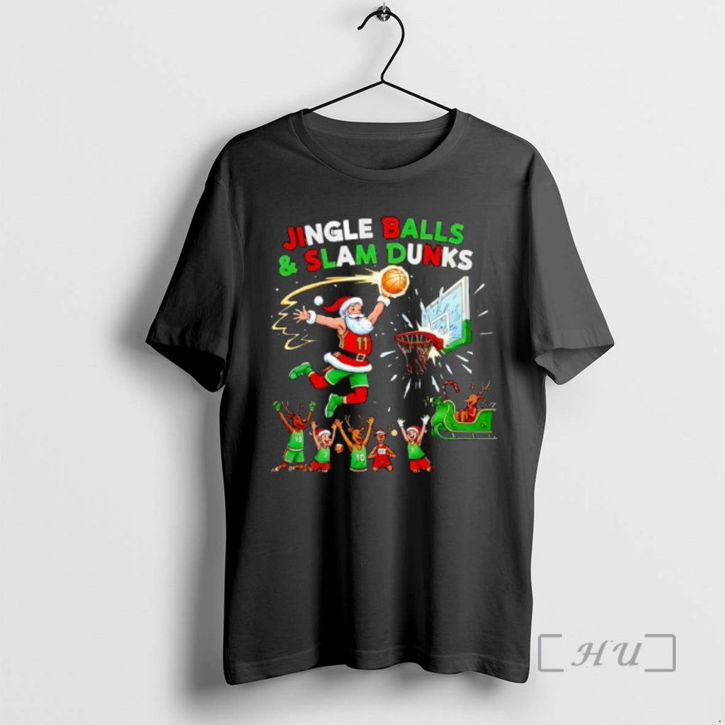 Officials Jingle Balls And Slam Dunks 2025 Funny Christmas Basketball Santa Design Premium T Shirts Hoodie, Sweatshirt