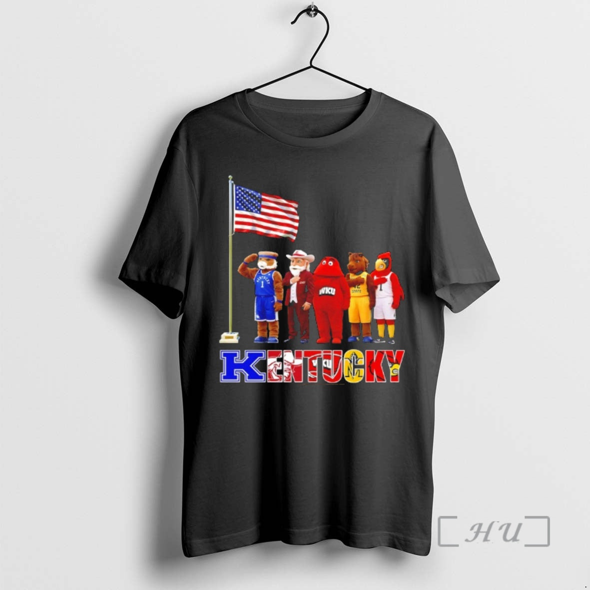 Officials Kentucky City Sports Mascot Front Of An American Flag