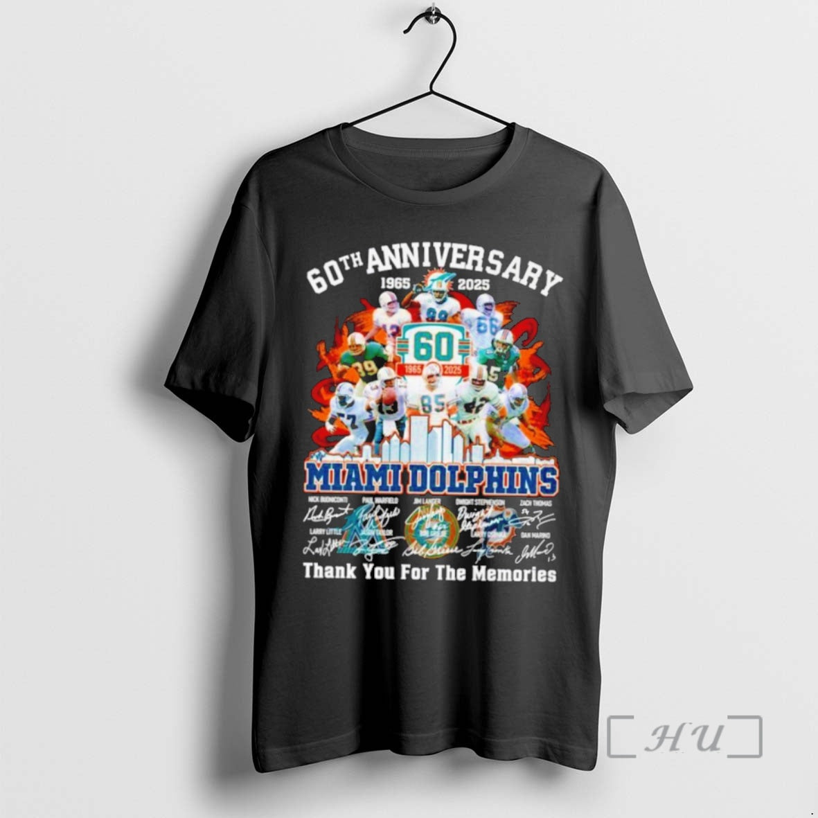 Officials Miami Dolphins 60th Anniversary 1965 2025 Thank You For The Memories Signatures Premium T-Shirts, Hoodie,...