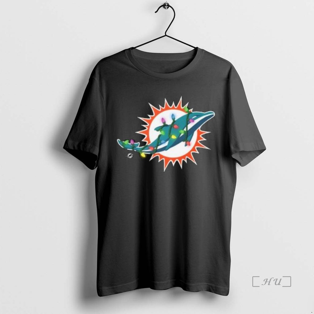 Officials Miami Dolphins Primary Logo Holiday Lights 2025 Circle Black T-Shirts, Hoodie, Sweatshirt | InkNestWear.com