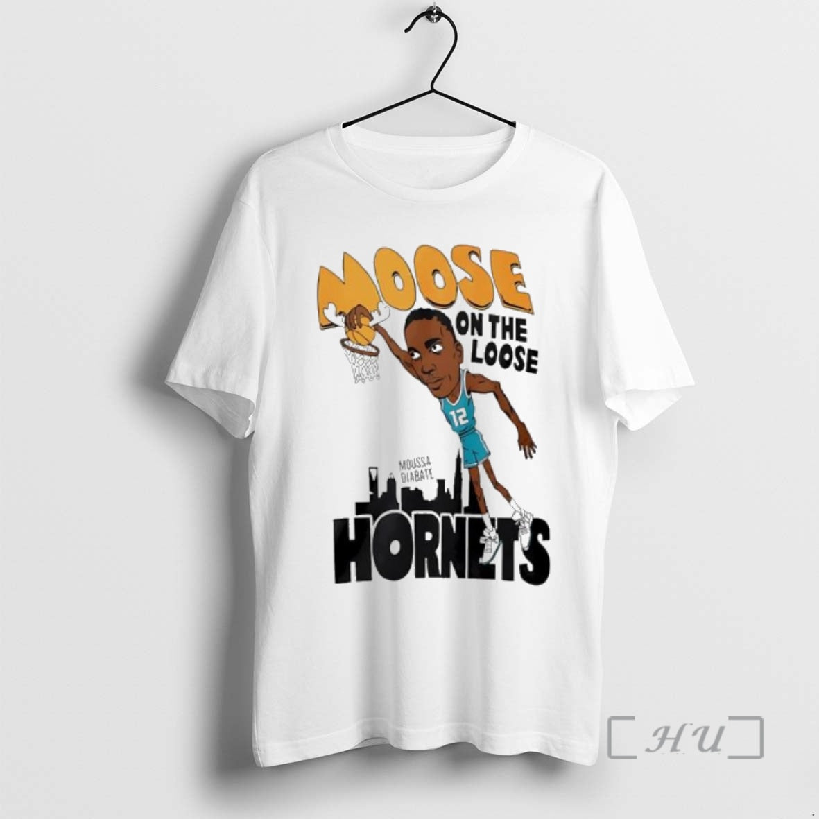 Officials Moose On The Loose Hornets Moussa Diabate Caricature T-Shirts, Hoodie, Sweatshirt | InkNestWear.com