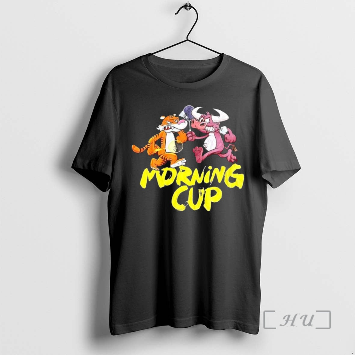 Officials Morning Cup Badminton Tiger And Bull Cartoon Black T-Shirts, Hoodie, Sweatshirt | InkNestWear.com
