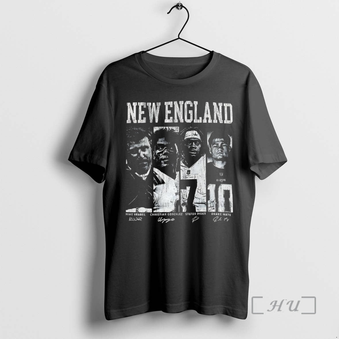 Officials New England Mike Vrabel Christian Gonzalez Stefon Diggs And Drake Maye Signature Premium T-Shirts, Hoodie,...