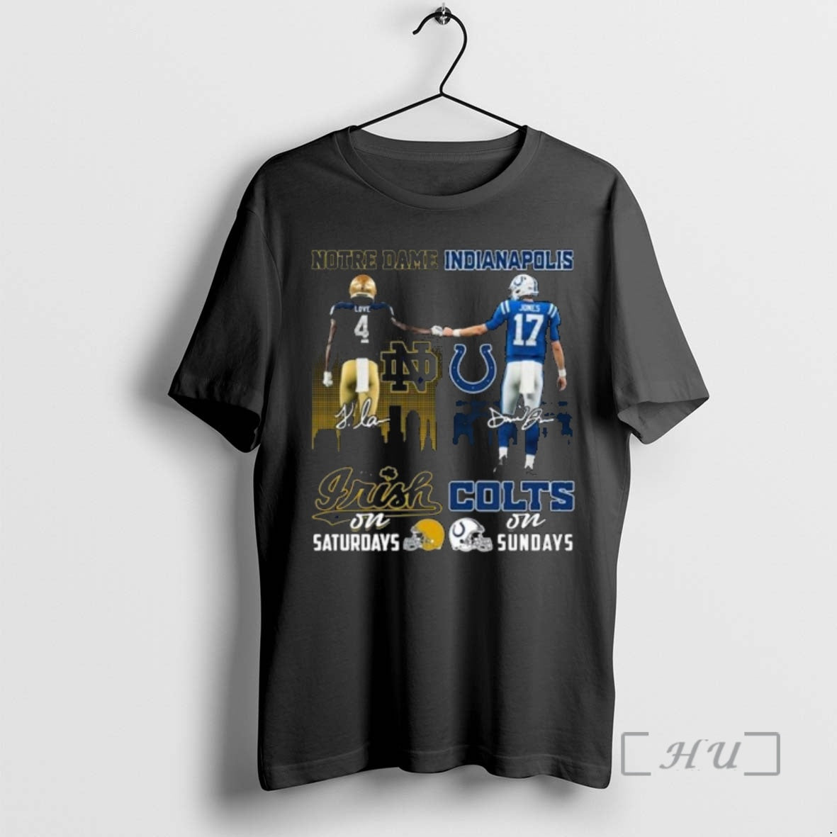 Officials Notre Dame Fighting Irish Loves On Saturdays And Indianapolis Colts Jones On Sundays Signatures T-Shirts,...