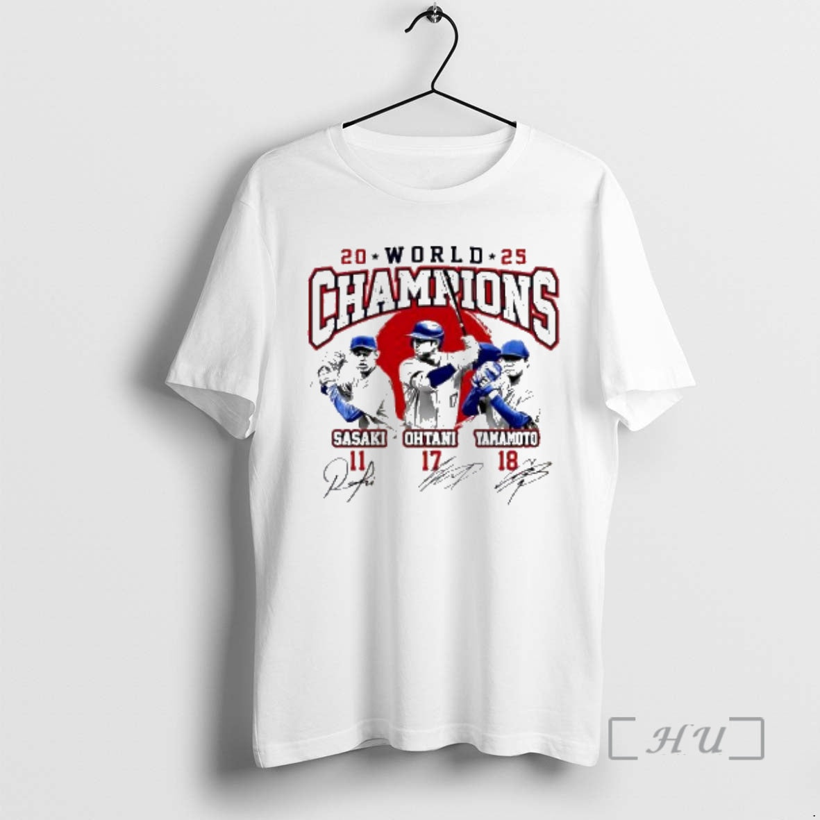 Officials Roki Sasaki Shohei Ohtani And Yoshinobu Yamamoto Dodgers World Champions 2025 Signature Premium T-Shirts,...