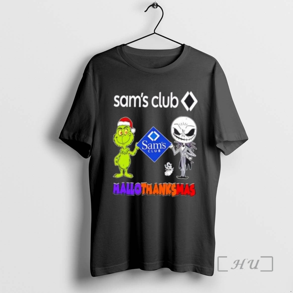 Officials Sams Club X Grinch And Jack Skellington Friends Fist Bump Happy Hallothanksmas T Shirts