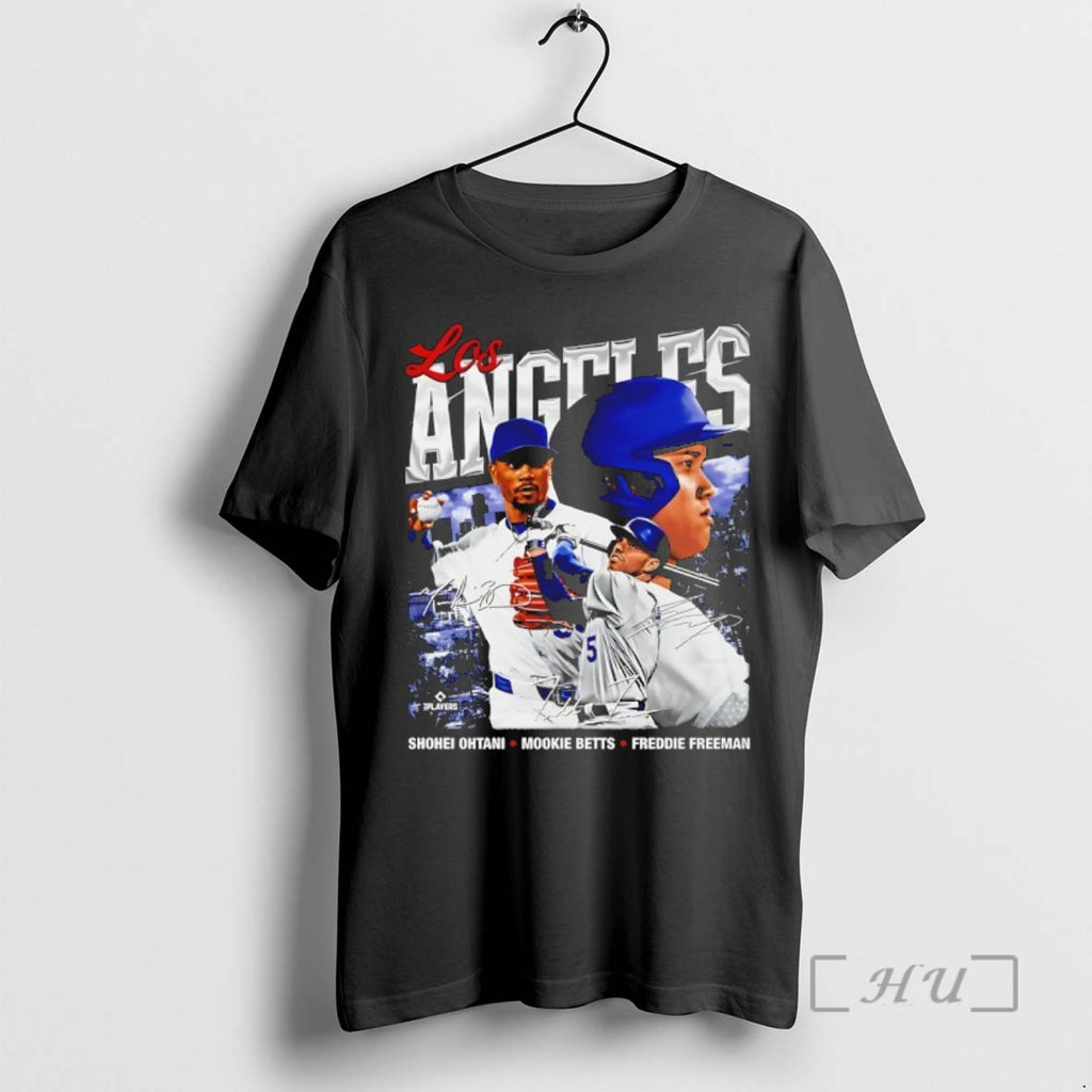 Officials Shohei Ohtani Mookie Betts And Freddie Freeman Los Angeles Dodgers Trio Signature Premium T-Shirts, Hoodie,...