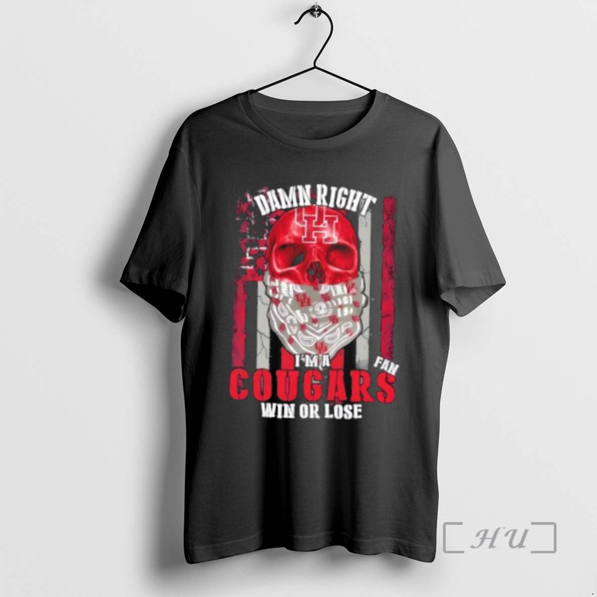 Officials Skull Damn Right Im A Houston Cougars Fan Win Or Lose Us Flag Premium T-Shirts, Hoodie, Sweatshirt