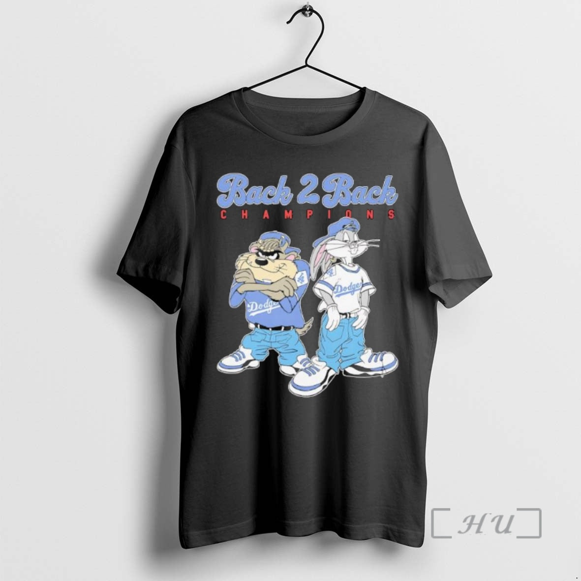 Officials Tasmanian Devil Taz And Bugs Bunny Wearing Dodgers Back 2 Back Champions Pose Premium T-Shirts, Hoodie, Sweatshirt