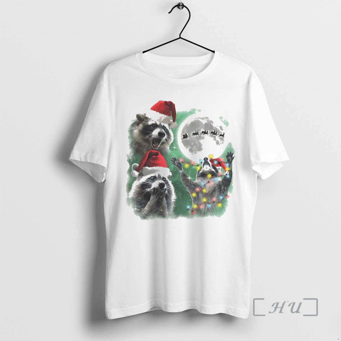 Officials Three Raccoons With The Lamp String Under Moon Christmas T-Shirts, Hoodie, Sweatshirt | InkNestWear.com