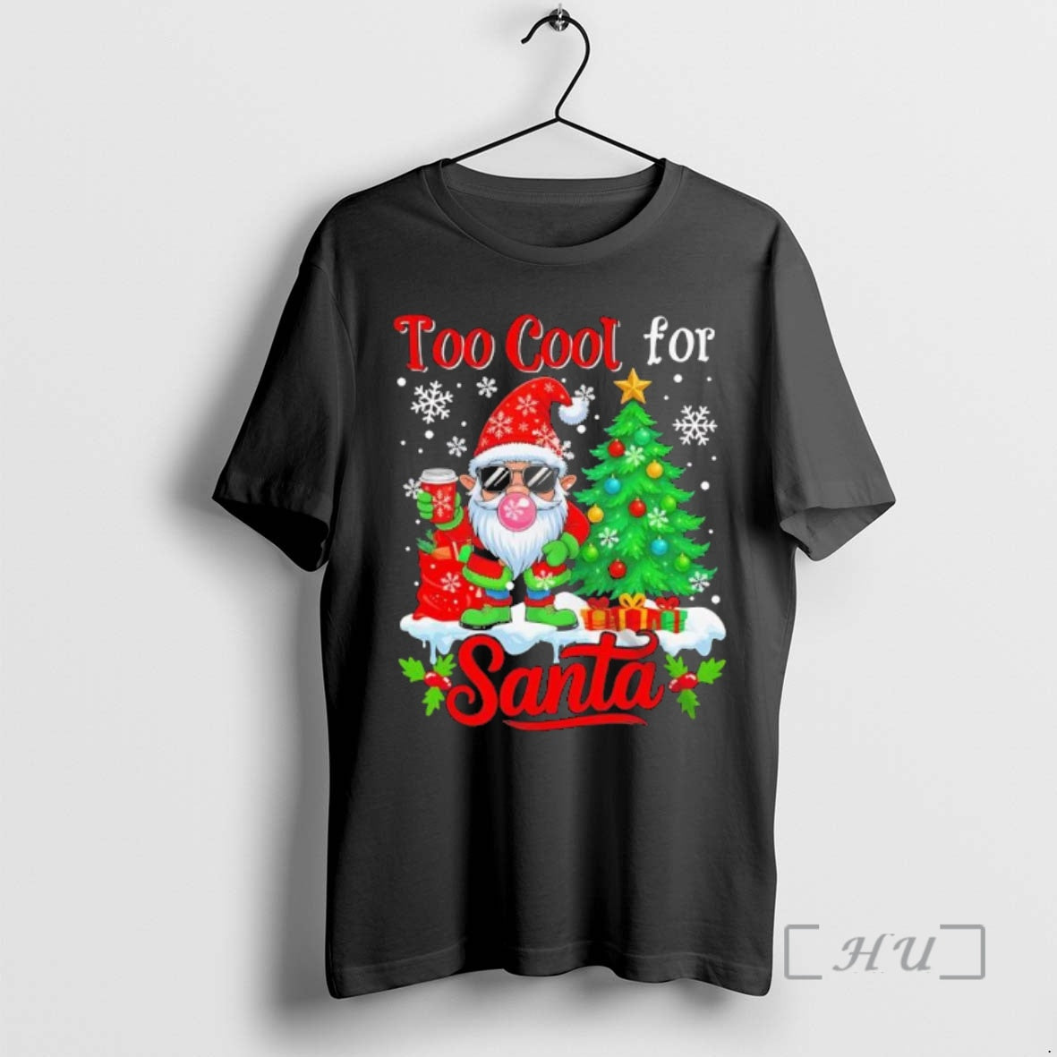 Officials Too Cool For Santa Merry Christmas Gnome Sunglasses Drink Coffee Black Premium T Shirts Hoodie, Sweatshirt
