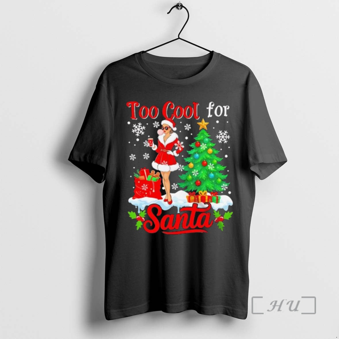 Officials Too Cool For Santa Merry Christmas Santa Women Drink Coffee Black Premium T Shirts Hoodie, Sweatshirt