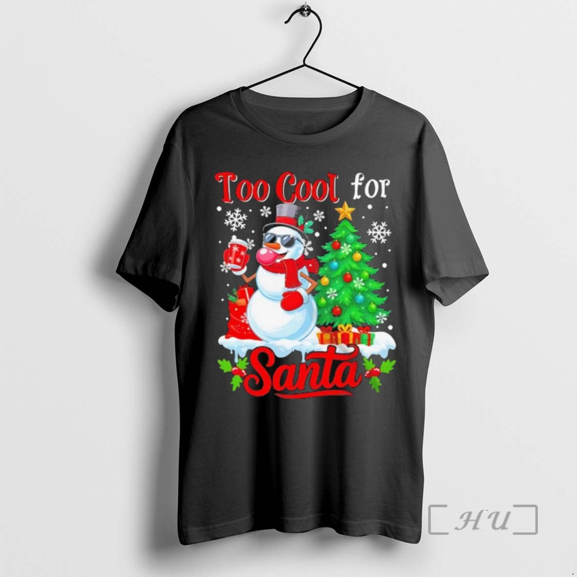 Officials Too Cool For Santa Merry Christmas Snowman Sunglasses Drink Coffee Black Premium T Shirts Hoodie, Sweatshirt