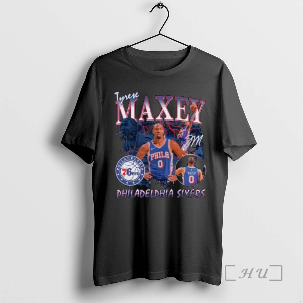 Officials Tyrese Maxey Philadelphia 76ers Player Collage Signature Circle Black T-Shirts, Hoodie, Sweatshirt