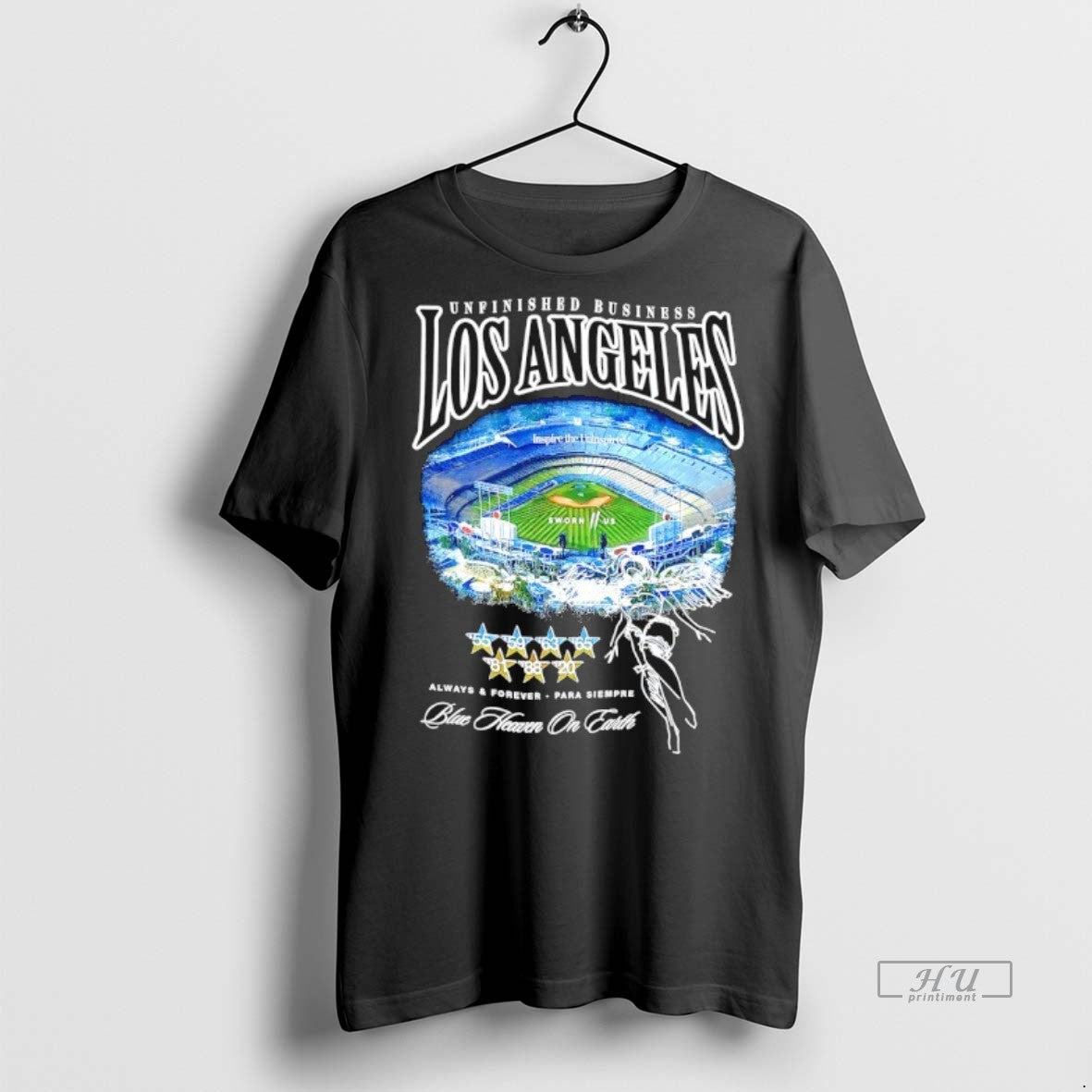 Officials Unfinished Business Los Angeles Dodgers 2025 World Series Champions Blue Heaven On Earth Premium T-Shirts,...