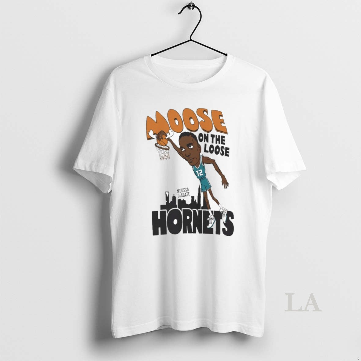 Original 2dljysjd Offiicial Moose On The Loose Charlotte Hornets Basketball Moussa Diabate Caricature T-Shirts, Hoodie,...
