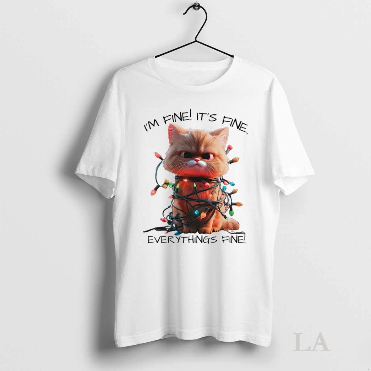 Original Cat Im Fine Its Fine Everythings Fine Christmas Light T-Shirts, Hoodie, Sweatshirt | InkNestWear.com