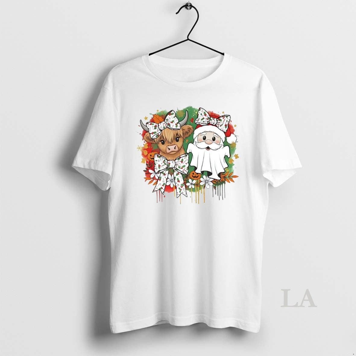 Original Cow And Santa Ghost Christmas Wreath T-Shirts, Hoodie, Sweatshirt | InkNestWear.com