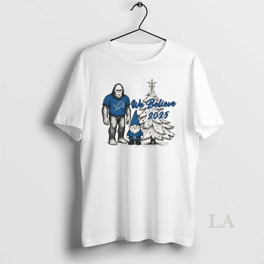 Original Detroit Football Big Foot And Gnome We Believe Christmas 2025 T-Shirts, Hoodie, Sweatshirt | InkNestWear.com