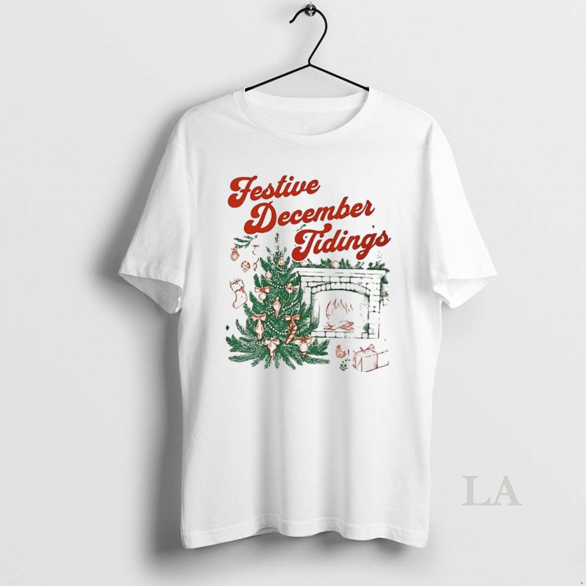 Original Festive December Tidings Christmas Tree And Fireplace T-Shirts, Hoodie, Sweatshirt | InkNestWear.com