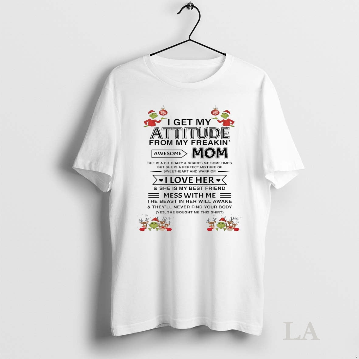 Original Grinch I Get My Attitude From My Freaking Awesome Mom Christmas T-Shirts, Hoodie, Sweatshirt | InkNestWear.com