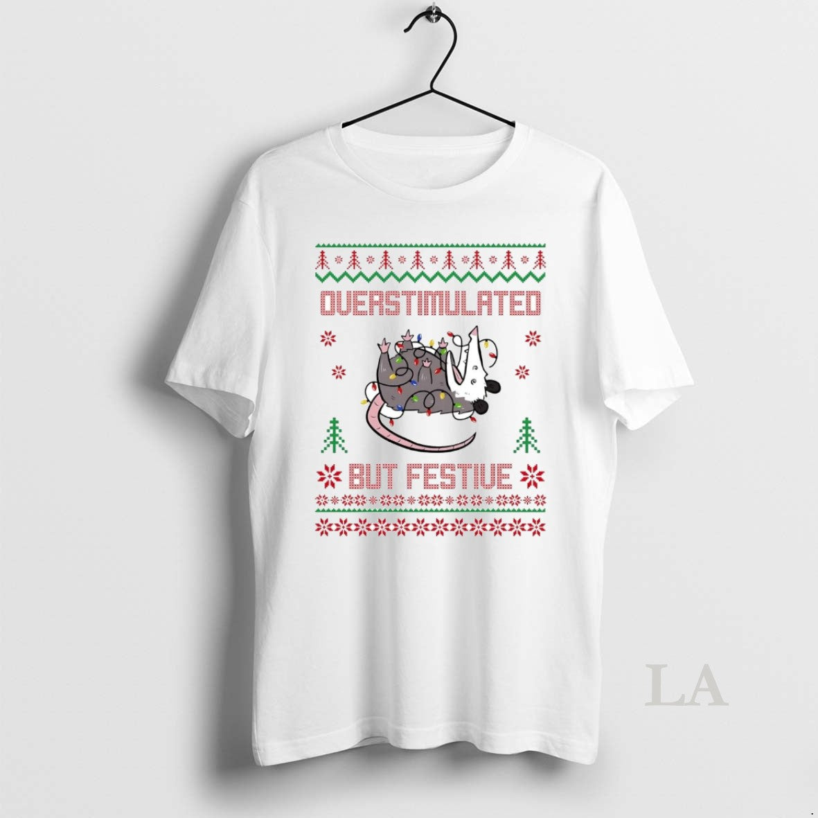 Original Opossum Overstimulated But Festive Christmas T-Shirts, Hoodie, Sweatshirt | InkNestWear.com