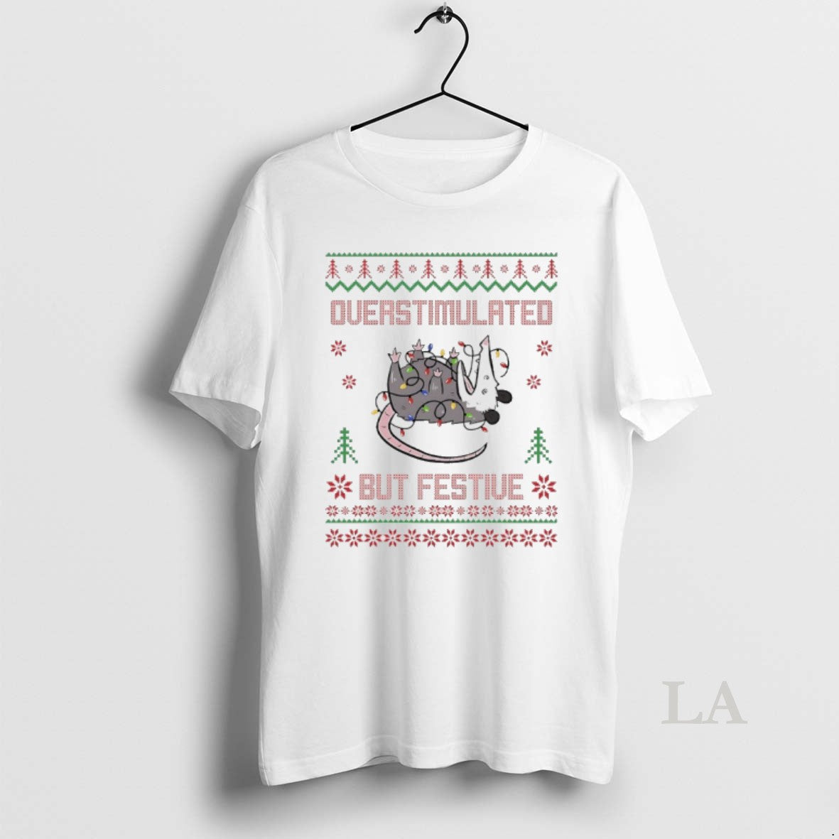 Original Overstimulated But Festive Opossum Christmas Ugly T-Shirts, Hoodie, Sweatshirt | InkNestWear.com