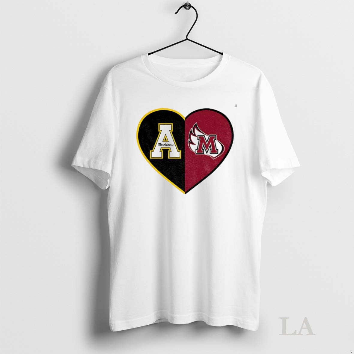Original Personalized Split Heart Appalachian State Mountaineers Meredith College Angels Logo T-Shirts, Hoodie, Sweatshirt