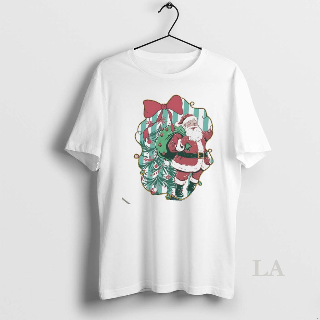 Original Santa Claus With Christmas Tree Ribbon Frame White T-Shirts, Hoodie, Sweatshirt | InkNestWear.com