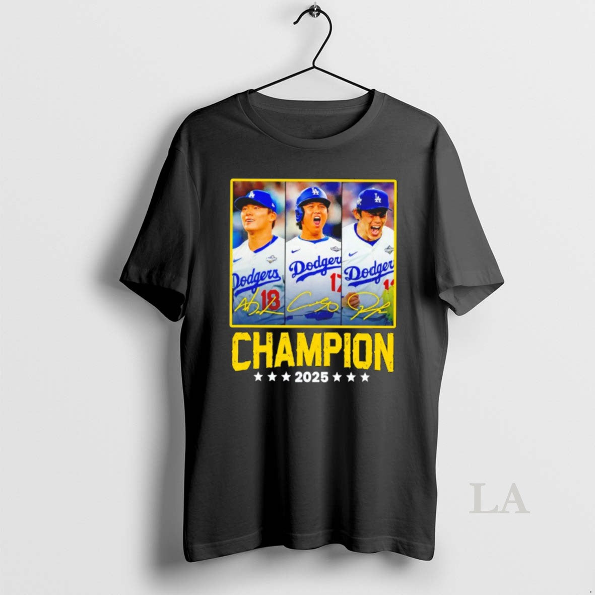 Original Shohei Ohtani Yoshinobu Yamamoto Teoscar Hernandez Los Angeles Dodgers Champion 2025 Signatures T-Shirts,...