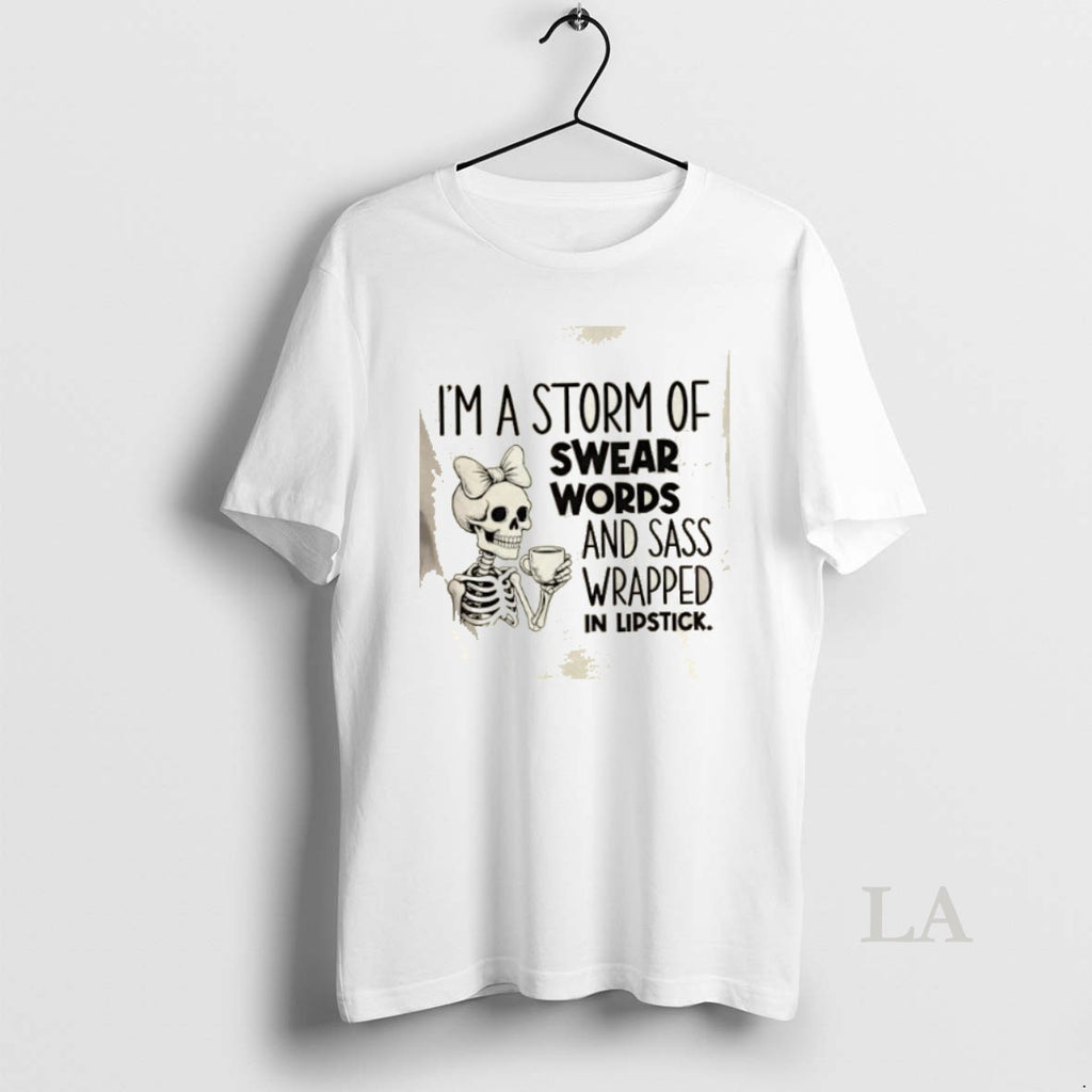 Original Skeleton Girl Im A Storm Of Swear Words And Sass Wrapped In Lipstick T-Shirts, Hoodie, Sweatshirt | InkNestWear.com