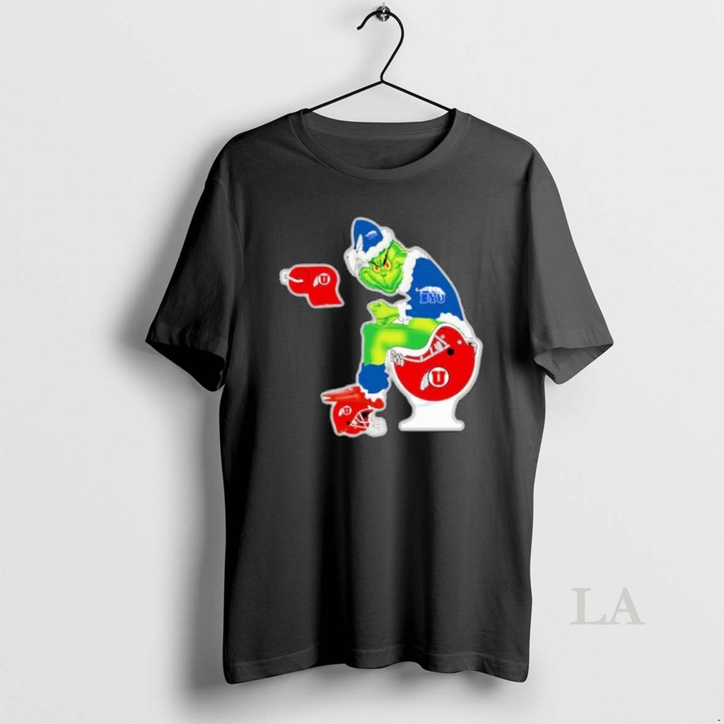 Original The Grinch Byu Cougars Sitting On Toilet Utah Utes Xmas Holiday Christmas