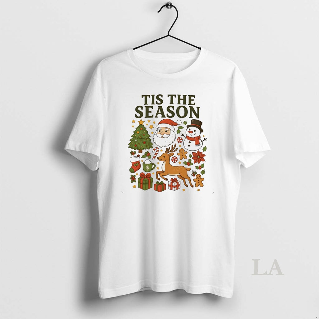 Original Tis The Season Christmas Icons Santa Snowman Reindeer White T-Shirts, Hoodie, Sweatshirt | InkNestWear.com