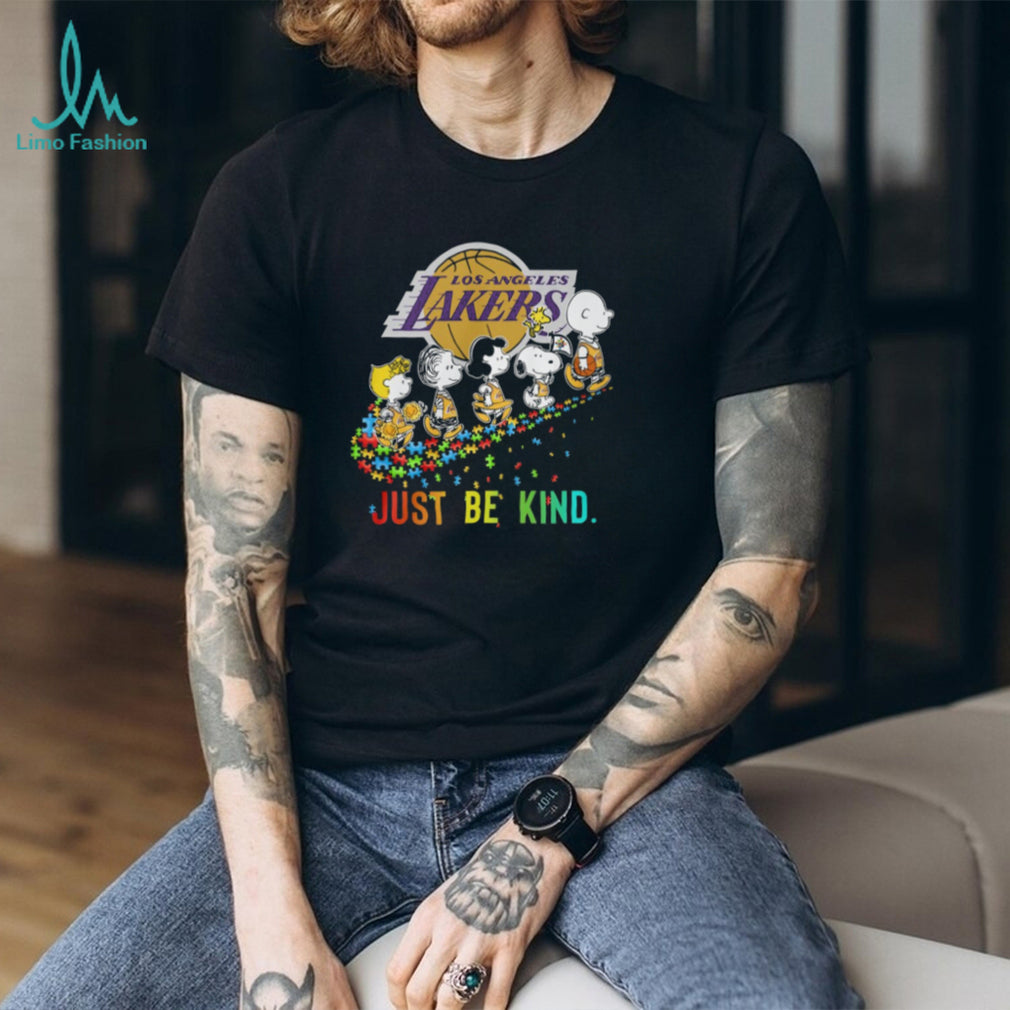 Peanuts Just Be Kind Lakers Autism Awareness Puzzle Piece T Shirt