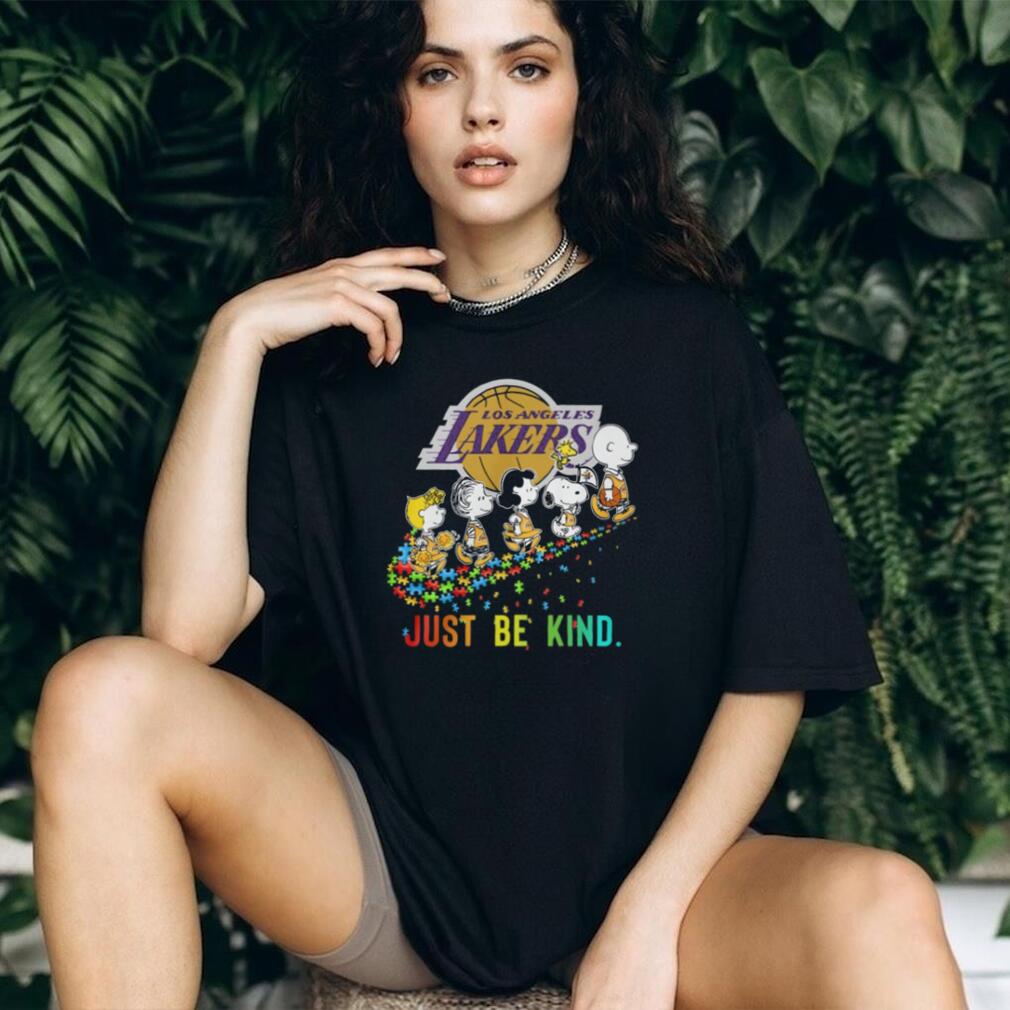 Peanuts Just Be Kind Lakers Autism Awareness Puzzle Piece T Shirt