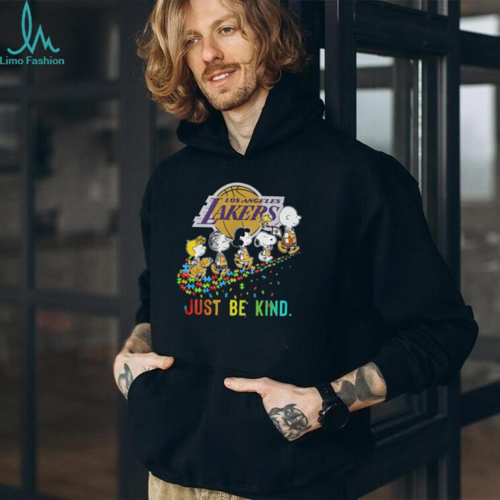 Peanuts Just Be Kind Lakers Autism Awareness Puzzle Piece T Shirt