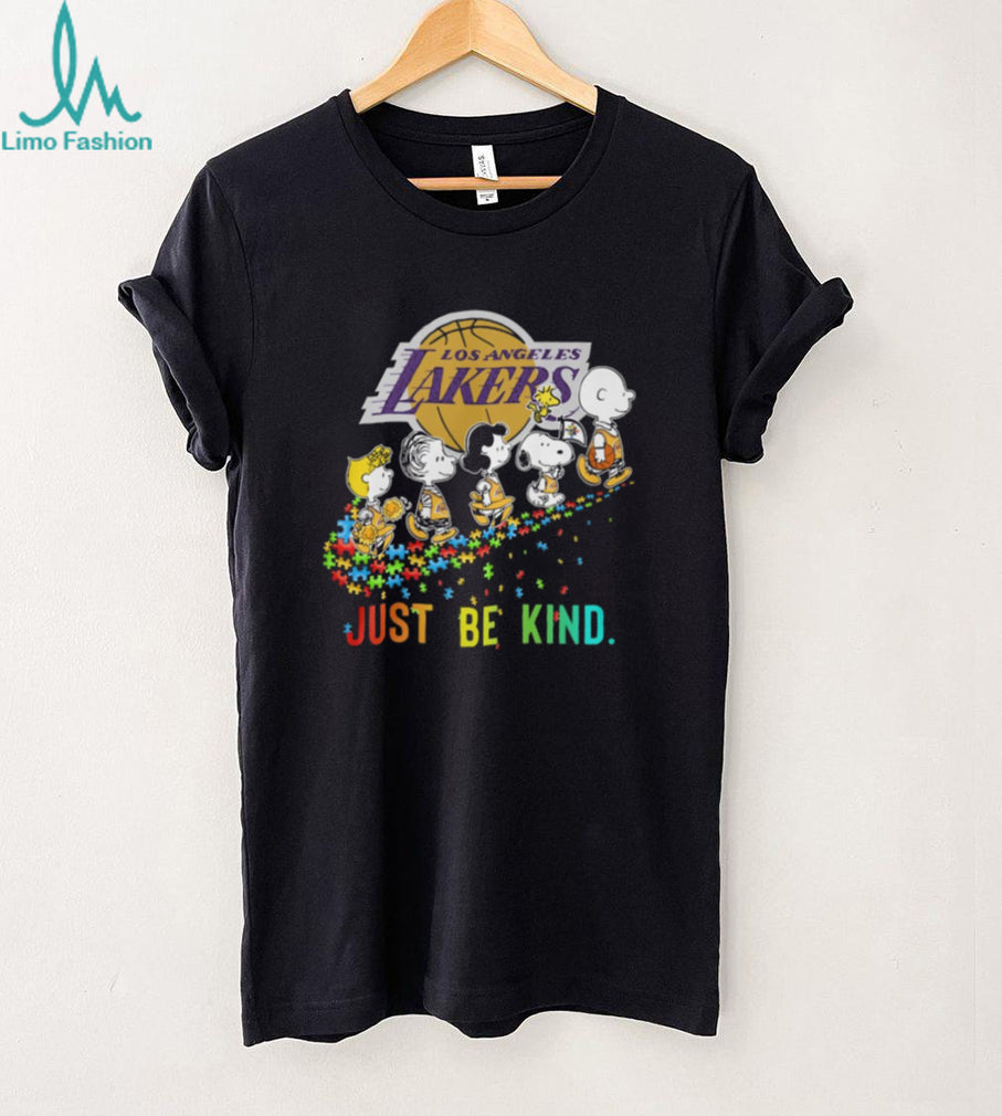 Peanuts Just Be Kind Lakers Autism Awareness Puzzle Piece T Shirt