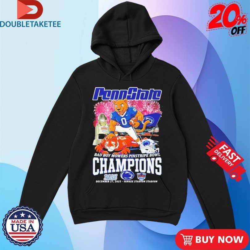 Penn State Nittany Lions Stomp Clemson Tigers 2025 Bad Boy Mowers Pinstripe Bowl Champions Mascot Shirts